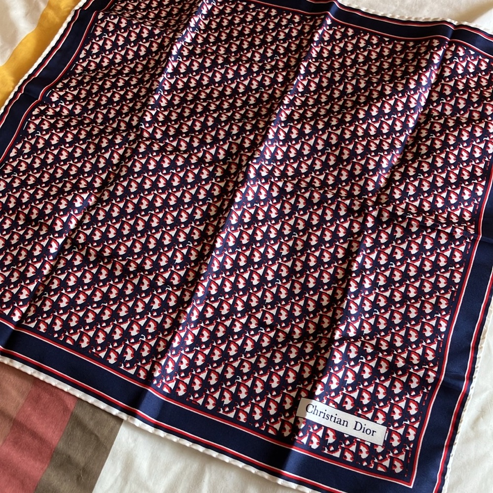 Dior Blue and Red Patterned Silk Scarf - Picture 4 of 9